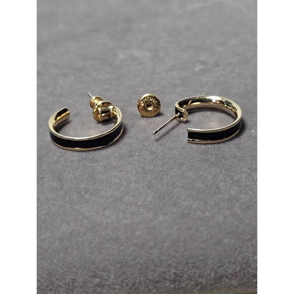 Vintage Monet Black Enamel Hoop, Faux Pearl Studs & Enamel Knott Pierced Earring - Picture 3 of 7